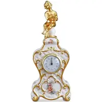 Casa Padrino Barock Tischuhr Weiß / Gold / Mehrfarbig 17 x 12 x H. 40 cm - Barock Deko Accessoires