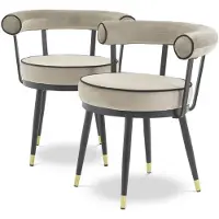 Casa Padrino Luxus Esszimmerstuhl Set Greige / Schwarz / Messing 66 x 59 x H. 70 cm - Esszimmerstühle mit edlem Samtstoff - Esszimmer Möbel