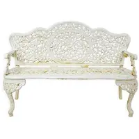 Casa Padrino Barock Gartenbank Cremeweiß 133 x H. 86 cm - Prunkvolle Gusseisen Garten Sitzbank - Gusseisen Gartenmöbel - Barock Garten Möbel - Garten Möbel im Barockstil