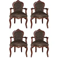 Casa Padrino Barock Esszimmer Set Braun / Braun Lederoptik 53 x 57 x H. 108 cm - 4 handgefertigte Esszimmerstühle mit Armlehnen - Barockmöbel