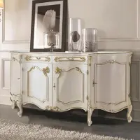 Casa Padrino Luxus Barock Sideboard Weiß / Gold 185 cm - Barock Möbel - Italy