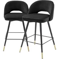 Casa Padrino Luxus Barstuhl Set Schwarz / Messingfarben 51 x 52 x H. 92,5 cm - Barstühle mit drehbarer Sitzfläche und edlem Samtsoff - Luxus Bar Möbel