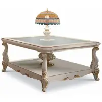 Casa Padrino Luxus Barock Couchtisch mit Tiffany Tischleuchte Weiß / Gold 110 cm - Italy