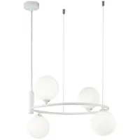 Casa Padrino Luxus Hängeleuchte Weiß / Weiß Ø 39 x H. 28 cm - Moderne höhenverstellbare Metall Hängelampe mit runden Glas Lampenschirmen