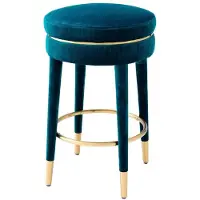 Casa Padrino Luxus Barhocker Blau / Messing Ø 41 x H. 68 cm - Runder Samt Hocker - Luxus Möbel
