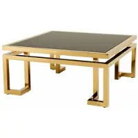Casa Padrino Luxus Art Deco Designer Couchtisch in Gold und schwarzem Glas - 100 x 100 x H. 45 cm