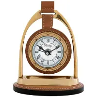 Casa Padrino Designer Uhr mit Büffelleder und Kompas auf der Rückseite 17 x 12,5 H. 21 cm - Luxus Tischuhr