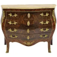 Casa Padrino Barock Kommode im Empire Stil Braun mit cremefarbener Marmorplatte, Breite 110 cm x Tiefe 50 cm x Höhe 90 cm