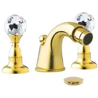 Casa Padrino Luxus Badewannen Armatur mit Swarovski Kristallglas Gold H. 5,5 cm - Dreilochbatterie mit Ablaufgarnitur - Luxus Bad Zubehör - Italy
