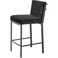 Casa Padrino Luxus Barstuhl Schwarz / Bronze 43 x 54 x H. 91 cm - Designer Edelstahl Barhocker mit Samtstoff - Barmöbel