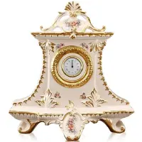 Casa Padrino Jugendstil Tischuhr Cremefarben / Gold / Mehrfarbig 43 x 16 x H. 45 cm - Barock & Jugendstil Deko Accessoires