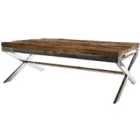 Casa Padrino Luxus Couchtisch Braun / Silber 130 x 80 x H. 45 cm - Wohnzimmertisch mit rustikaler Oberfläche und zusätzlicher Glasplatte