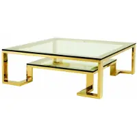 Casa Padrino Luxus Art Deco Designer Couchtisch Gold 120 x 120 x H. 40 cm - Wohnzimmer Tisch aus Edelstahl und Glas