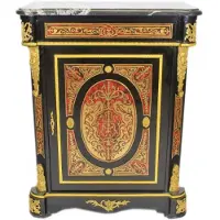 Casa Padrino Barock Boulle Kommode im Antik Stil in Schwarz, Gold und Rot mit Marmorplatte 95 x 45 x H 105 cm
