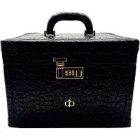 Casa Padrino Luxus Echtleder Schminkkoffer Schwarz / Gold 28 x 16 x H. 16 cm