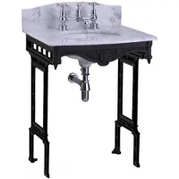 Casa Padrino Luxus Jugendstil Stand Waschtisch Weiß / Schwarz mit Marmorplatte, Höhe 805 mm, Breite 650 mm, Tiefe 575 mm, Höhe bis Spritzschutz 957 mm