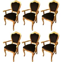 Casa Padrino Luxus Barock Esszimmer Set Schwarz / Gold 60 x 47 x H. 99 cm - 6 handgefertigte Esszimmerstühle mit Armlehnen - Barock Esszimmermöbel