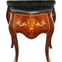 Casa Padrino Barock Kommode Mahagoni Braun mit Intarsien und Marmorplatte in Grün, B 68 cm, H 74 cm