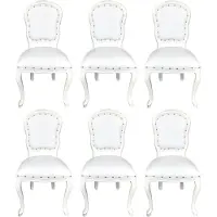 Casa Padrino Luxus Barock Esszimmer Set Weiß / Weiß 55 x 54 x H. 103 cm - 6 handgefertigte Esszimmerstühle mit Kunstleder - Barock Esszimmermöbel
