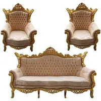 Casa Padrino Barock Wohnzimmer Set Master Creme Muster und Gold mit Glitzersteinen, 3er Sofa und 2 Sessel