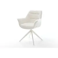DELIFE Drehstuhl Kaira-Flex Bouclé Soft Beige Kreuzgestell breit Weiß 360° drehbar Wippfunktion