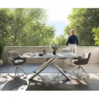 DELIFE Outdoortisch Edge Boot 200x100 cm Keramik Beton Grau Kreuzgestell Rechteck Edelstahl