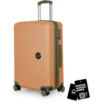 Hauptstadtkoffer Mitte - mittelgroßer Koffer + digitaler Namensschild, erweiterbarer Reisekoffer Check-In Gepäck Rollkoffer 90L Gurtmaß 158 cm Doppelrollen Trolley TSA,Marille
