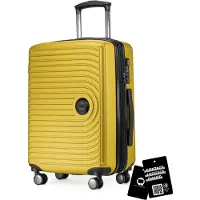 Hauptstadtkoffer Mitte - Handgepäck-Koffer + digitaler Gepäckanhänger Kofferschild, Kabinentrolley XL-Erweiterung Bordgepäck Hardcase Handkoffer Flugzeug Carry-On 55 L TSA,Gelb