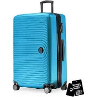 Hauptstadtkoffer - Großer Koffer + digitaler Kofferanhänger, Reisekoffer XL Erweiterung, Hardcase Rollkoffer 4 Rollen Aufgabegepäck 130L TSA-Schloss,Cyanblau