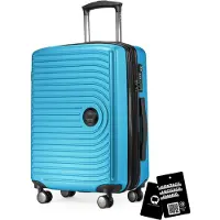 Hauptstadtkoffer Mitte - Handgepäck-Koffer + digitaler Gepäckanhänger Kofferschild, Kabinentrolley XL-Erweiterung Bordgepäck Hardcase Handkoffer Flugzeug Carry-On 55 L TSA,Cyanblau