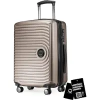 Hauptstadtkoffer Mitte - Handgepäck-Koffer + digitaler Gepäckanhänger Kofferschild, Kabinentrolley XL-Erweiterung Bordgepäck Hardcase Handkoffer Flugzeug Carry-On 55 L TSA,Champagner