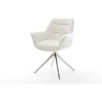 DELIFE Drehstuhl Kaira-Flex Bouclé Soft Beige Kreuzgestell breit Edelstahl 360° drehbar Wippfunktion