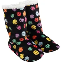 United labels Smileyworld Hausschuhe für Damen - Smiley Hüttenschuhe Homeboots Winter Stiefel Booties Hausstiefel Hüttenstiefel gefüttert Schwarz 37-38