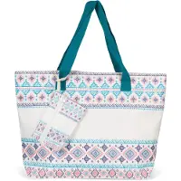 StyleBREAKER Große Strandtasche mit buntem Azteken Boho Muster | Damen Schultertasche mit Reißverschluss & Extra-Täschchen | 57,5 x 40 x 15 cm