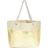 StyleBREAKER Damen XXL Strandtasche mit Reißverschluss und Metallic Glitzer Streifen | große Badetasche für Familie oder Shopping | 58 x 38 x 20 cm