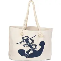 StyleBREAKER XXL Strandtasche mit Anker Print | maritimer Look in Flechtoptik | Shopper Badetasche 57 x 33 x 32 cm