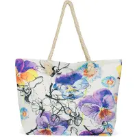 StyleBREAKER Große Strandtasche mit buntem Veilchen Blüten Print | Damen Shopper mit Reißverschluss und Kordelhenkel | XXL Badetasche 57 x 39 x 16 cm