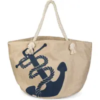 StyleBREAKER XXL Strandtasche mit Anker Print | maritimer Look in Flechtoptik | Shopper Badetasche 57 x 33 x 32 cm