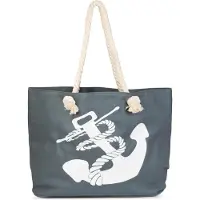 StyleBREAKER XXL Strandtasche mit Anker Print | maritimer Look in Flechtoptik | Shopper Badetasche 57 x 33 x 32 cm