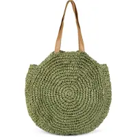 StyleBREAKER runde Damen Basttasche mit langen Henkeln | Geflochtene Korbtasche als Strandtasche oder Shopper | Großes Hauptfach mit Reißverschluss