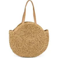 StyleBREAKER Damen Bast Strandtasche Rund 42x46x13 cm, Braun
