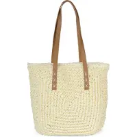 StyleBREAKER Papierstroh Schultertasche mit langen Henkeln | Damen Basttasche Korbtasche geflochten mit Reißverschluss | Boho Shopper Sommertasche 40 x 40 x 5 cm
