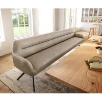 DELIFE Esszimmerbank Taya-Flex 300 cm Mikrofaser Beige Vintage Kreuzgestell kantig Schwarz Taschenfederkern