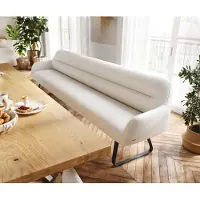 DELIFE Esszimmerbank Taya-Flex 300 cm Bouclé Creme-Weiß Kufengestell flach Schwarz Taschenfederkern