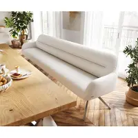 DELIFE Esszimmerbank Taya-Flex 300 cm Bouclé Creme-Weiß Kreuzgestell kantig Edelstahl Taschenfederkern