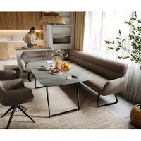 DELIFE Esszimmerbank Taya-Flex 285x190 cm Mikrofaser Taupe Vintage Kufengestell flach Schwarz Taschenfederkern Rechts