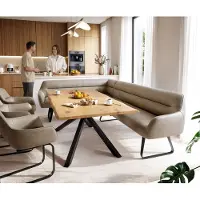 DELIFE Esszimmerbank Taya-Flex 285x190 cm Mikrofaser Beige Vintage Kufengestell flach Schwarz Taschenfederkern Rechts