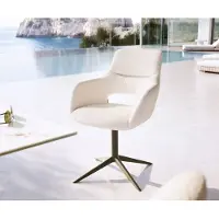 DELIFE Outdoorstuhl Yago-Flex mit Armlehnen Bouclé Weiß Fußkreuz Effektfinish Titan 360° drehbar Wippfunktion