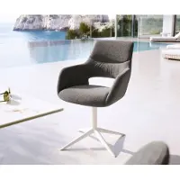 DELIFE Outdoorstuhl Yago-Flex mit Armlehnen Strukturstoff Graphit Fußkreuz Weiß 360° drehbar Wippfunktion