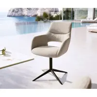 DELIFE Outdoorstuhl Yago-Flex mit Armlehnen Strukturstoff Grau-Weiß Fußkreuz Schwarz 360° drehbar Wippfunktion